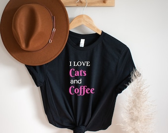 Chats et café, chemise de café, cadeau pour les amateurs de café, chemise d’amour de chat, chemise de chat mignon, cadeau de chat, chemise d’amour de chat, chemise de chat, amateur de café