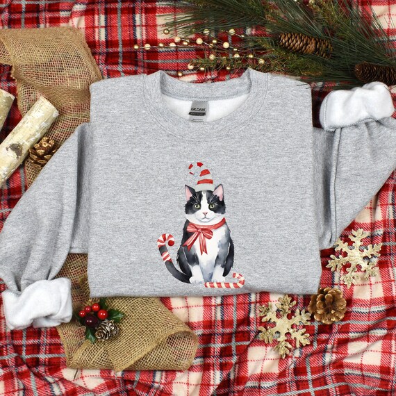 Tuxedo Cat Sweatshirt Cat Mom Hoodie Christmas Cat Shirt Tuxedo Cat Gifts Gifts for Cat People Cat Mom Sweater Cat Themed Gifts Meow Etsy