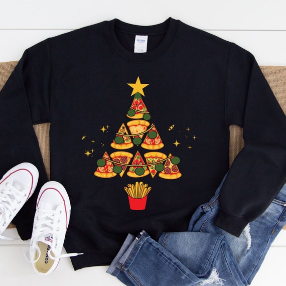 Pizza Christmas Tree Sweatshirt Tacky Ugly Sweater Christmas Funny Christmas Sweater Funny Pizza Sweater Ugly Christmas Crewneck Sweater Etsy