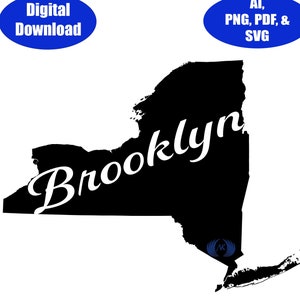 Brooklyn, Stato di New York, Distretto di Brooklyn, SVG, PDF, Adobe Illustrator e PNG Download digitale