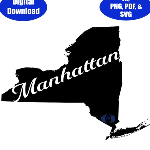 Manhattan New York State SVG, PDF, Adobe Illustrator & PNG Digital Download Only
