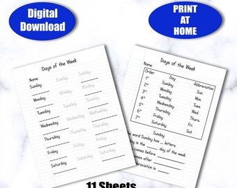 Printable Handwriting Practice Worksheets for Days of the Week Tracing