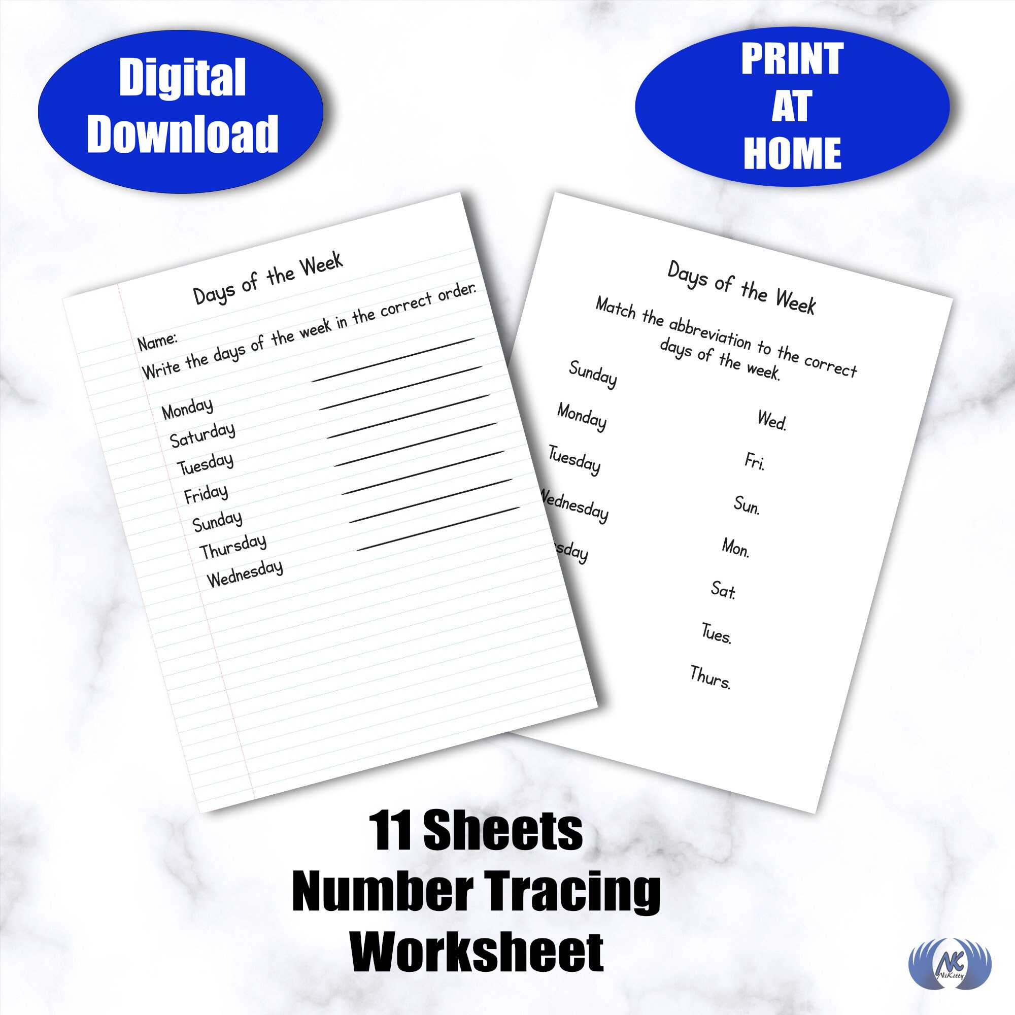 Printable Handwriting Practice Worksheets for Days of the Week Tracing ...