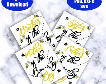 Bee-day Boy Bee Birthday Family Design in SVG, DXF, Adobe Illustrator & PNG Format for Digital Download Only, Direct to Film Transfer Ready