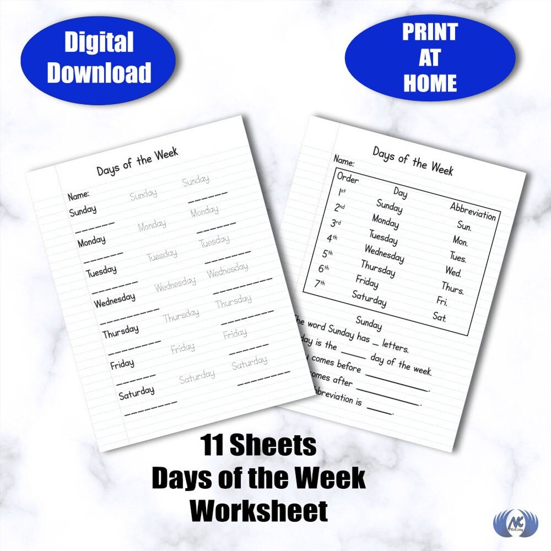 Printable Handwriting Practice Worksheets for Days of the Week Tracing ...