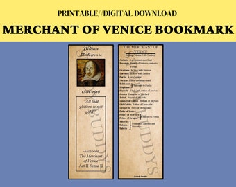 Shakespeare Merchant of Venice Marcador/Lista de personajes - Educación en el hogar, Aula de teatro, Literatura clásica