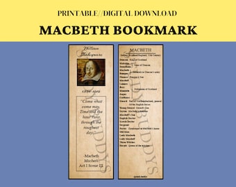 Shakespeare Macbeth Marcador/Lista de personajes - Educación en el hogar, Aula de teatro, Literatura clásica