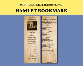 Shakespeare Hamlet Bookmark/Character list - Homeschool, Drama Classroom, Classical Literature