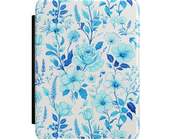 Blue Floral Pattern Kindle Case | Watercolor Roses & Wildflowers