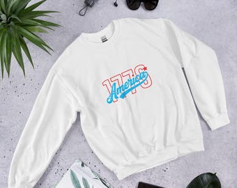 1776 Americana Women's Crew neck, Stars Graphic Crew, Red and Blue Crew, Fourth of July Crew, Patriotic Crew, USA Pride, Fourth Of July Top