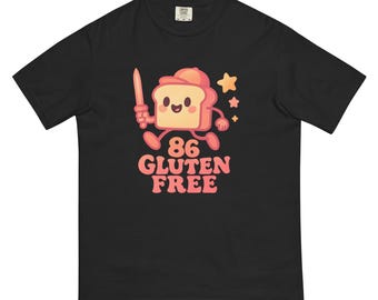 86 Gluten Free T-Shirt, Cartoon Bread Character Tee, Knife Wielding Shirt, Funny Bread Shirt, Gluten Free Shirt, Humor Tee
