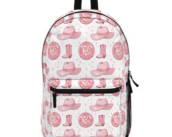Cowgirl Pink Disco Girls Backpack - Western Style Bag, Rodeo Theme Backpack, Country Music Festival Pack, Travel Backpack for Women, School