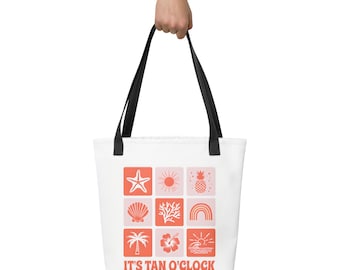 Starfish Seashells Tote Bag, Tan O'Clock Design, Coastal Collection, Beach Tote, Ocean Inspired Bag, It's Tan O'Clock Tote, Seashells, Fish