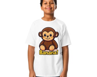 Youth T-Shirt With Monkey, Banana T-Shirt, Kids Monkey Shirt, Cute Kids Tee, Monkey Gift, Fun Children's Shirt