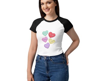 Candy Hearts micro rib raglan baby swift-tee