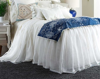 Linen Gauze or Sheer Lined Skirted Coverlet or bed spread with gathered30" Drop