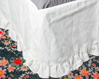 Linen ruffled bed skirt 18" drop with corner slits as bedding