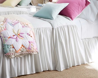 Linen medium weighted natural & white  Skirted Coverlet or bed spread with gathered30" Drop