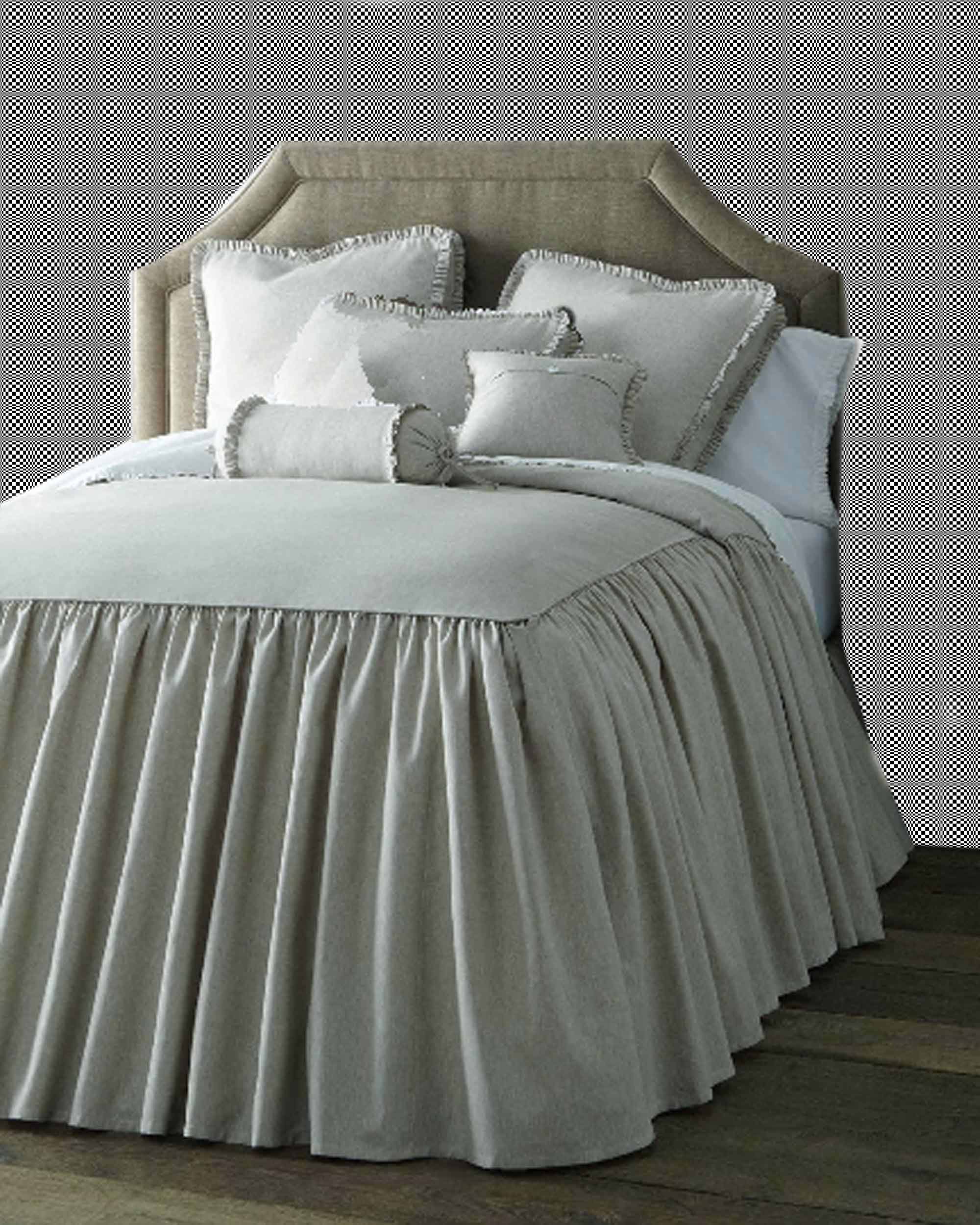 Linen Medium Weighted Natural & White Skirted Coverlet or Bed Spread
