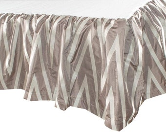 Faux Silk Chevron designed 18" Drop Bed Skirt/dust Ruffles as Custom Made Bedding Accessories