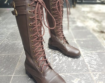 Women Boots, Knee boots, Rider Boots, Lace up Boots, HANDMADE Original 100% leather