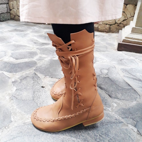 Women's Genuine Leather Ankle Boots Round Toe Lace Up shops Short Boots, HANDMADE Original 100% leather.