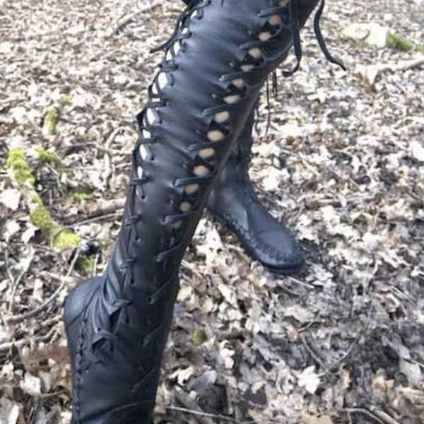 women's boots, knee high boots, Black boots, Leather Boots, Handmade Boots 100% leather.