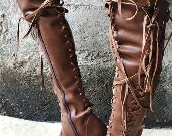 Knee High Leather Boots Women, Custom Calf Renaissance boot, LARP boots