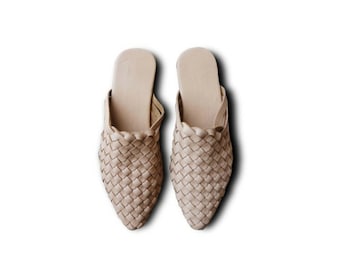 Sandalias tejidas a mano, Sandalias de cuero tejido, Sandalias tejidas planas, Cuero original hecho a mano 100%
