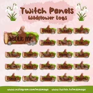 Wildflower Log Panels for Twitch | Cute Panels for Streamers | Cozy Gamer Streaming Panels | Cottagecore Twitch Panels