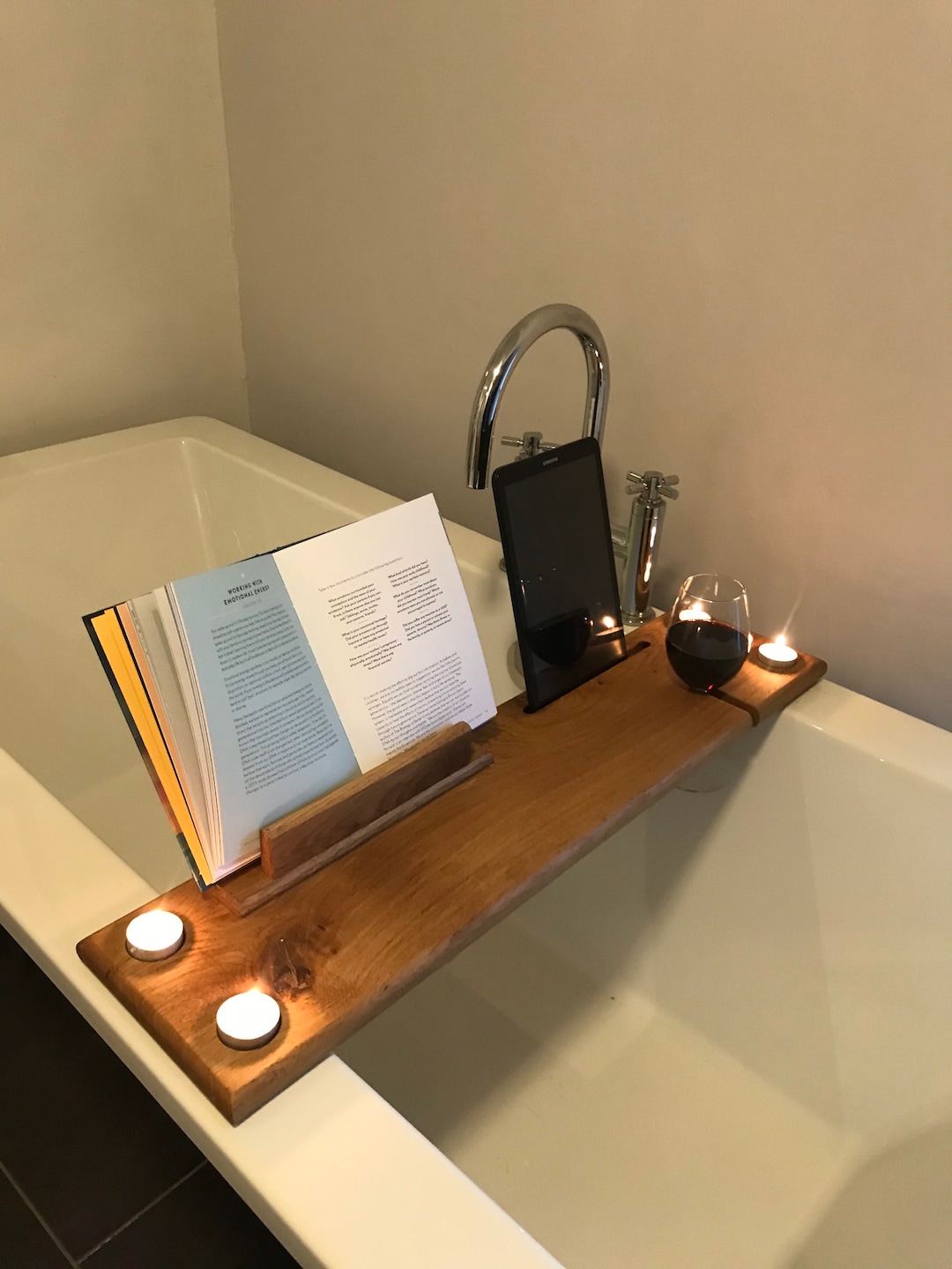Luxury Oak Bath Tray Bath Caddy Wine Holder book Holder - Etsy