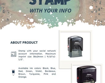 Social network stamp. Free Shipping. Instagram, facebook, twitter, snapchat stamp. Social media stamp with your own account. IG, FB stamp.