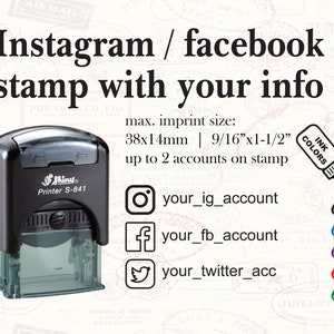 Sociale netwerkstempel. Gratis verzending. Instagram, Facebook, Twitter, Snapchat-stempel. Social media stempel met je eigen account. IG, FB-stempel.