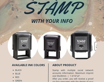 Social network stamp. Instagram, facebook, twitter, snapchat stamp. Custom social media stamp with your own accounts. IG, FB stamp.