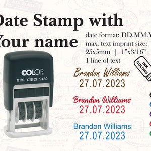 Timbre de nom de date. Tampon à date personnalisé avec votre nom ou tout autre texte. JJ.MM.AAAA. Super cadeau. Timbre personnalisé. Cachet du professeur.