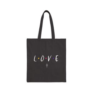 Love Jesus Bible Verse Cross Tote Bag Best Friend Christian Birthday Gift For Mom Faith Bible Study Bold Graphic Reusable Shopping Bag