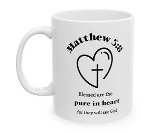 Taza de café cristiana bendecida y pura de corazón Mateo 5:8 Regalo de cumpleaños religioso para mamá Versículo bíblico Taza de té inspiradora basada en la fe para ella