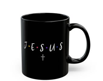 Taza de café con cruz cristiana de Jesús, regalo para el mejor amigo, 11 oz, taza de té de cerámica negra bendecida, mesías basado en la fe, regalo de cumpleaños para esposa