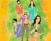 Ranveer singh, katrina kaif, ranbir kapoor, sushant singh, Bollywood club, Indian celebrity, illustration, wall art, digital art