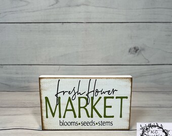 Letrero de madera de primavera/ Letrero de madera con flores/ Decoración para bandeja de varios niveles/ Bandeja de varios niveles de primavera/ Letrero de madera/ Letrero de flores/ Mercado de flores/ Decoración de primavera/ Primavera/ Estilo rústico