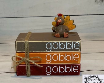 Thanksgiving mini wood book stack/ Tier tray/ Thanksgiving/ turkey/ wood books/ Fall decor/ book bundle