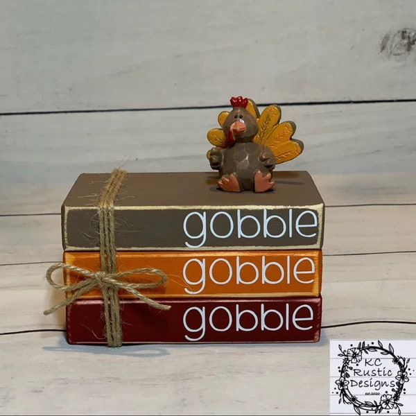 Thanksgiving mini wood book stack/ Tier tray/ Thanksgiving/ turkey/ wood books/ Fall decor/ book bundle