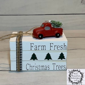 Farm Fresh Christmas Trees mini wood book stack/ Christmas decor/ tiered tray decor/ wood books/ book bundle