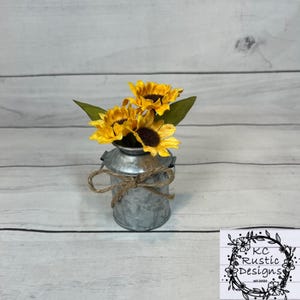 Sunflower mini galvanized flower pot/Sunflowers/tiered tray decor/Sunflower decor/faux flowers/farmhouse/Sunflower tier tray