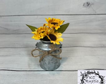 Maceta mini galvanizada con forma de girasol / Girasoles / Decoración de bandeja escalonada / Decoración de girasoles / Flores artificiales / Estilo rústico / Bandeja escalonada con girasoles