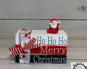 Christmas mini wood book stack/ Tiered tray decor/ book bundle/ Christmas decor/ wood books/ Santa