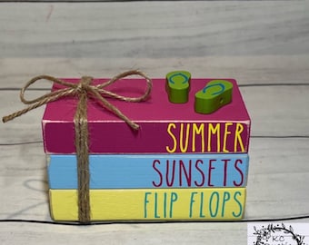 Mini Holz Bücherstapel/Bücher Regal/Regal/Regenbogen Holz/Flip Flops/ Sonnenuntergänge/ Sommer Tisch Deko