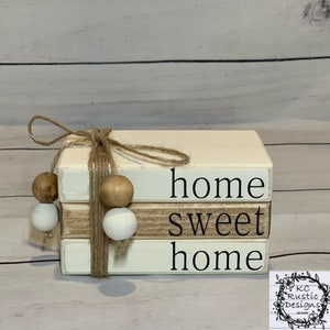 Farmhouse wood book stack/ Home Sweet Home/ book bundle/ tiered tray decor/ home decor