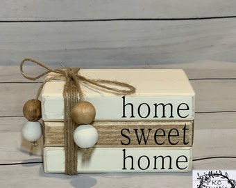 Farmhouse wood book stack/ Home Sweet Home/ book bundle/ tiered tray decor/ home decor