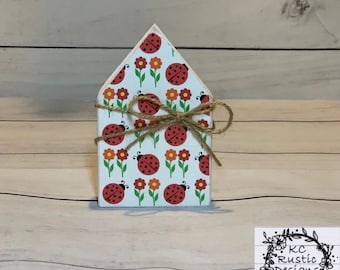 Ladybug mini wood house/tiered tray decor/spring decor/summer decor/farmhouse/ladybug/ladybug tier tray decor
